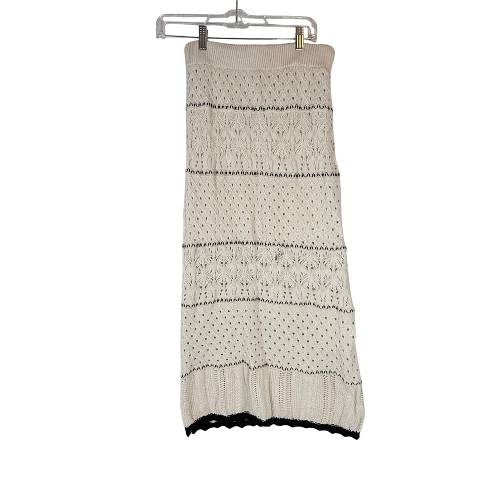 Olive + Oak Crochet Knit Maxi Skirt Medium Ivory Black Boho Coastal Lined